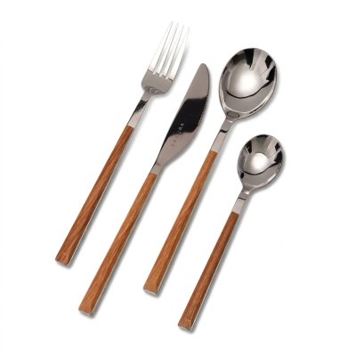 SAKURA 24-PIECE FLATWARE SET WOOD STAINLESS STEEL POLISHED