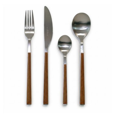 SAKURA 24-PIECE FLATWARE SET WOOD STAINLESS STEEL MATTE