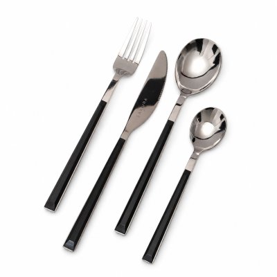 SAKURA 24-PIECE FLATWARE SET BLACK STAINLESS STEEL POLISHED
