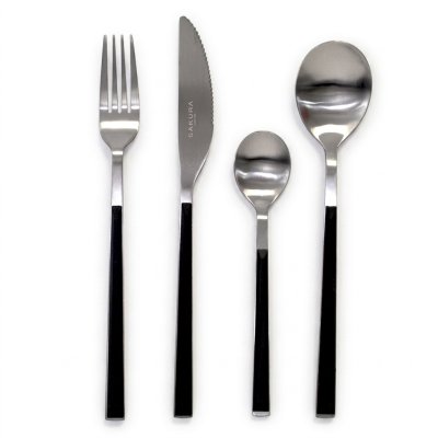 SAKURA 24-PIECE FLATWARE SET BLACK STAINLESS STEEL MATTE