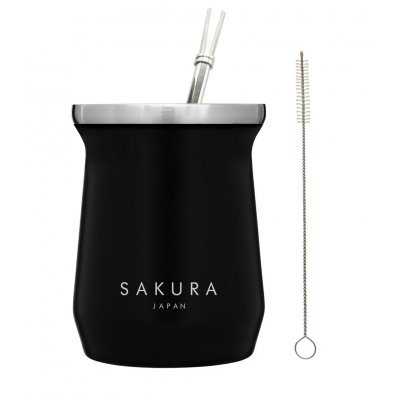 MATE SAKURA NEGRO 236 ML CON BOMBILLA Y LIMPIADOR