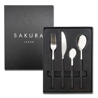 SET X24 PIEZAS CUBIERTOS SAKURA BLACK ACERO INOXIDABLE BRILLANTE