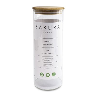 FRASCO SAKURA 1.5 L DE VIDRIO CON TAPA DE BAMBOO