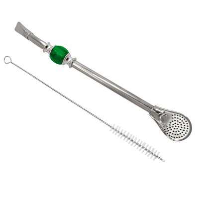 SAKURA MATE STRAW STONE EDITION GREEN JADE STAINLESS STEEL WITH CLEANING BRUSH