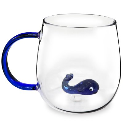 TAZA DE VIDRIO SAKURA CRYSTAL SAFARI BLUE WHALE 350 ML