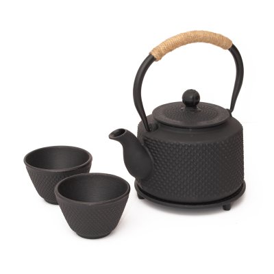 SAKURA TEA SET FUKUOKA CAST IRON - TEAPOT 0.85 L + BASE + 2 BOWLS 120 ML EACH