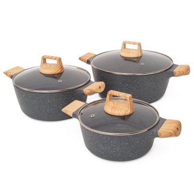 SAKURA DARK GRAY SIGNATURE COOKING SET - KIT X3 OLLAS CACEROLAS SAKURA GRIS OSCURO