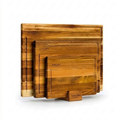 SET OF 3 SAKURA SEQUENCE EDITION CUTTING BOARDS WITH BASE ? ACACIA WOOD