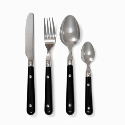 SAKURA 24-PIECE FLATWARE SET PROVENCE BLACK NOIR STAINLESS STEEL